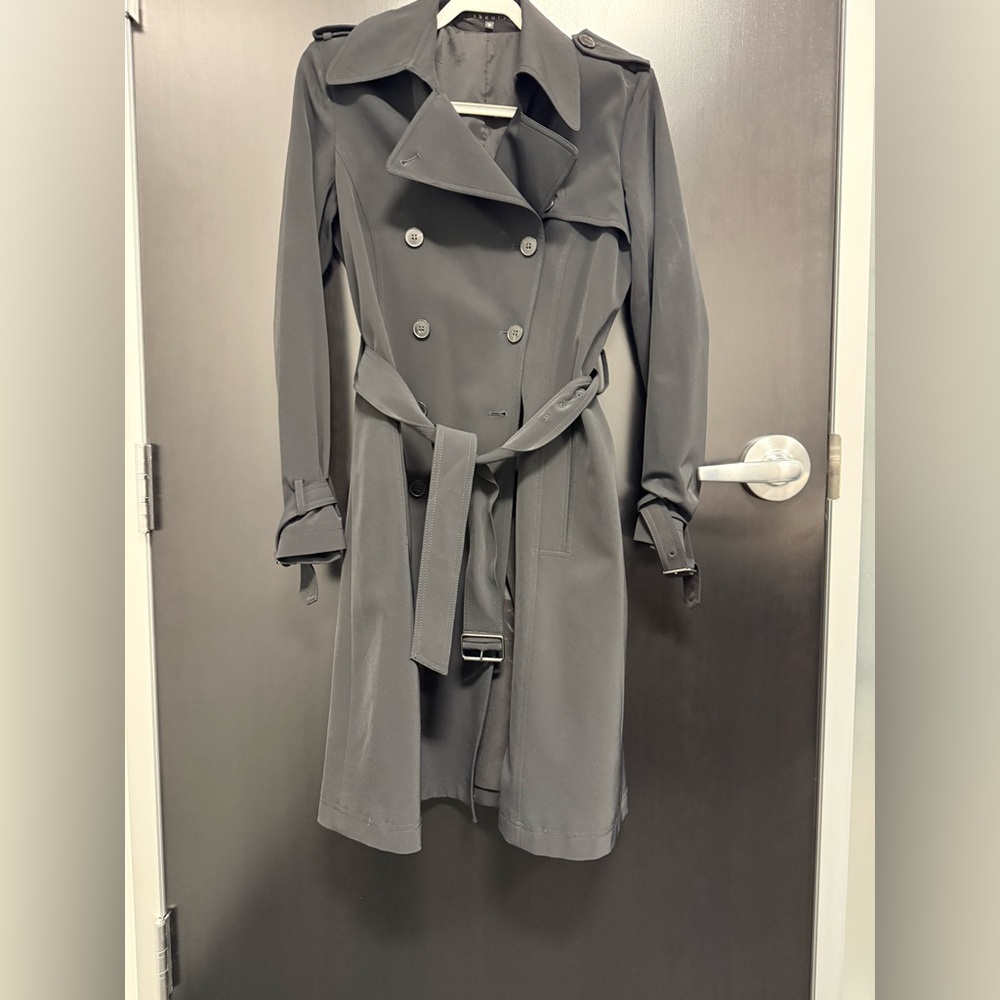 Theory Charcoal Double-Breasted Trench Coat